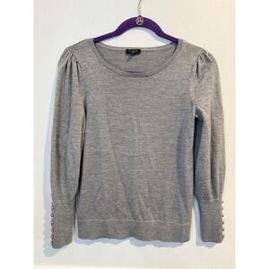 Talbots Sweater Womens Petite Gray Metallic Puff Sleeve Button Cuff Pullover